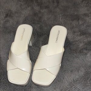 Jeffrey Campbell White Mules with Crossover Strap